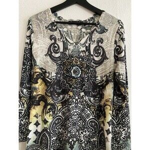 Made In Italy Women’s Romantic Tunic Coquette Top L Lace Back All Over Print H2